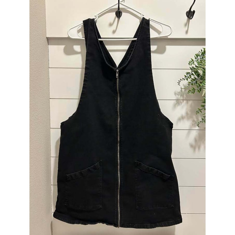 SO Black Denim Full Zip Pinafore Jumper Dress Womens XXL Dark Academia